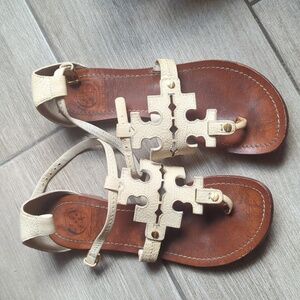 Tory Burch Cream and Brown Sandals